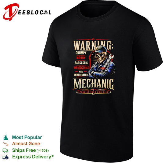 Warning grumpy moody sarcastic unpredictable and unmedicated mechanic speak at your own risk shirt