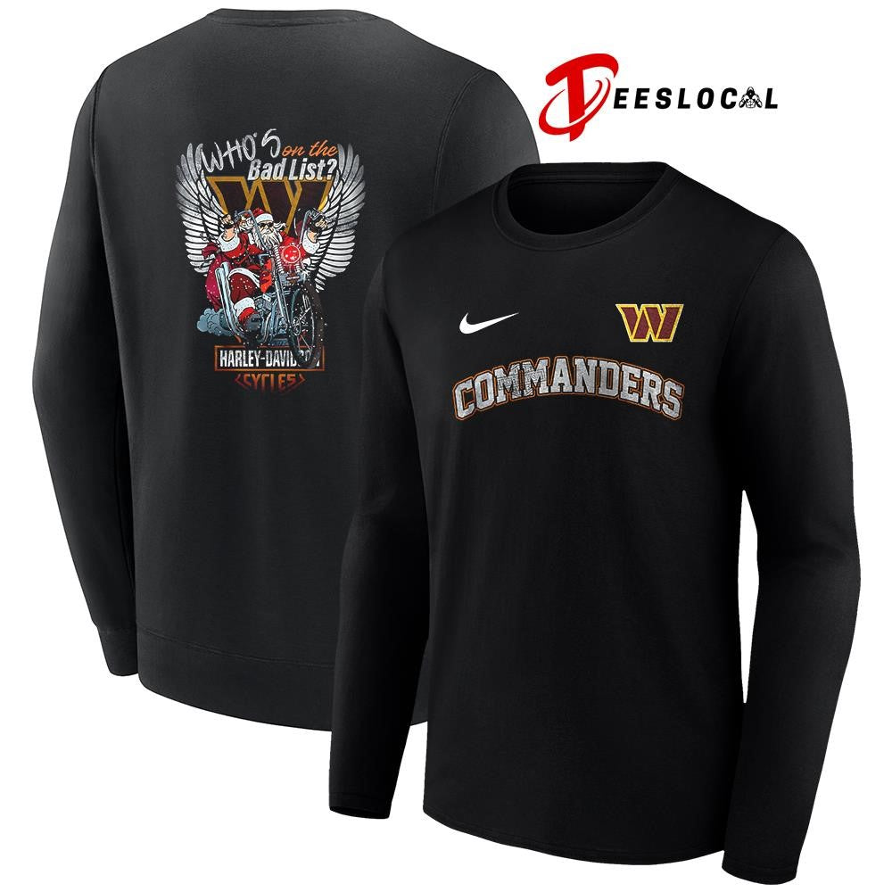 Washington Commanders x Harley Davidson Santa Claus who’s on the bad list graphic shirt