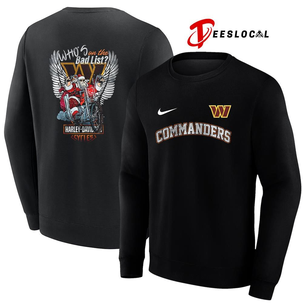 Washington Commanders x Harley Davidson Santa Claus who’s on the bad list graphic shirt