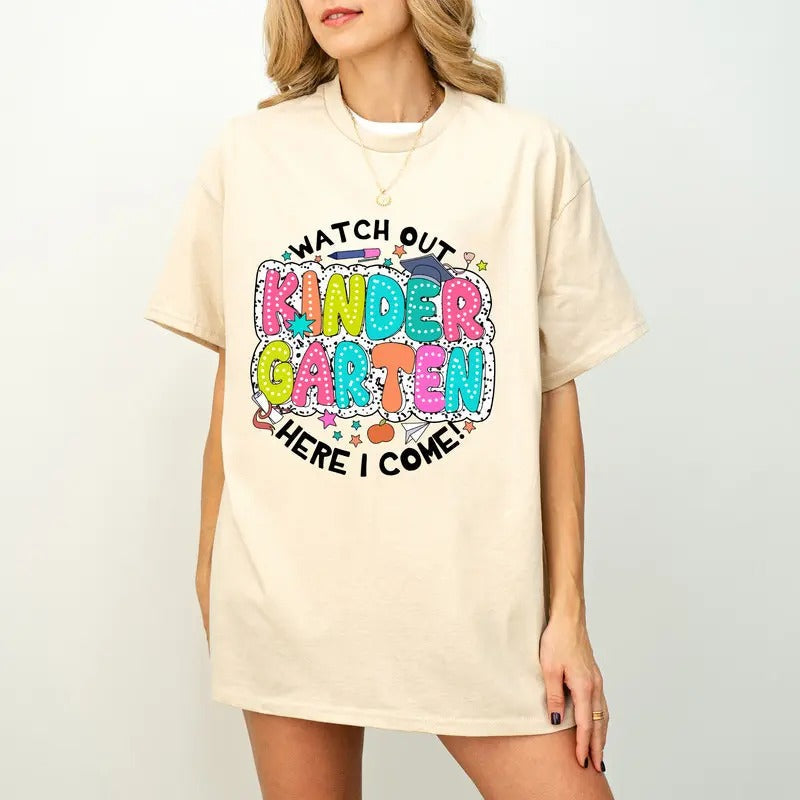 Watch Out Kindergarten Here I Come Shirt Hello Kindergarten Shirt Back School Shirt School Shirt Shirt Shirt Preschool Graduation T-Shirts