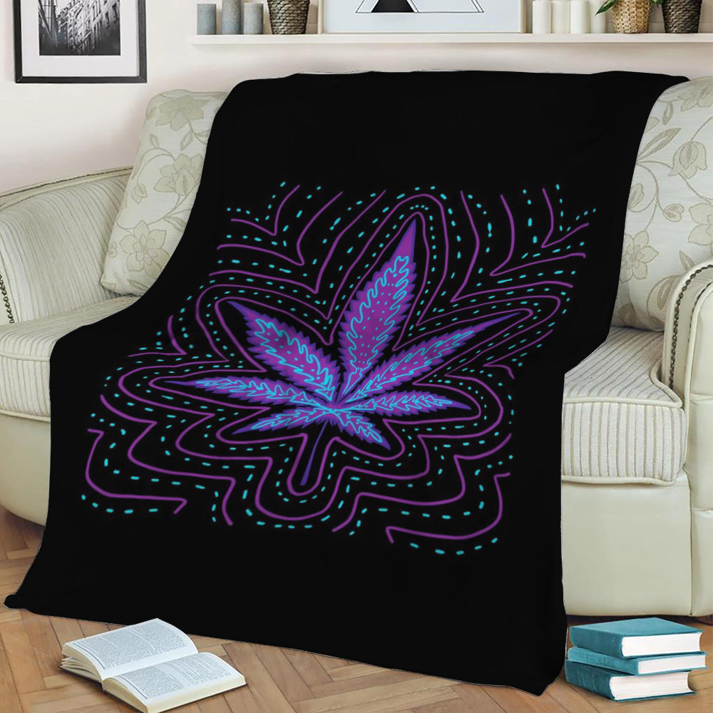 Weed Leaf Trippy Purple Fleece Throw Blanket