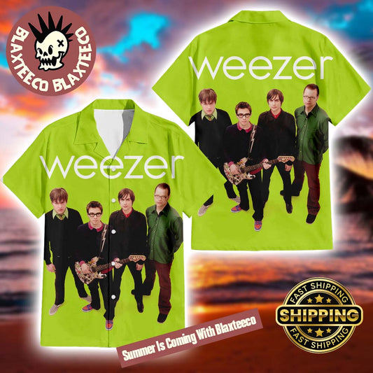 Weezer Green Album Cover Band Member Photo Summer 2025 Hawaiian Shirt