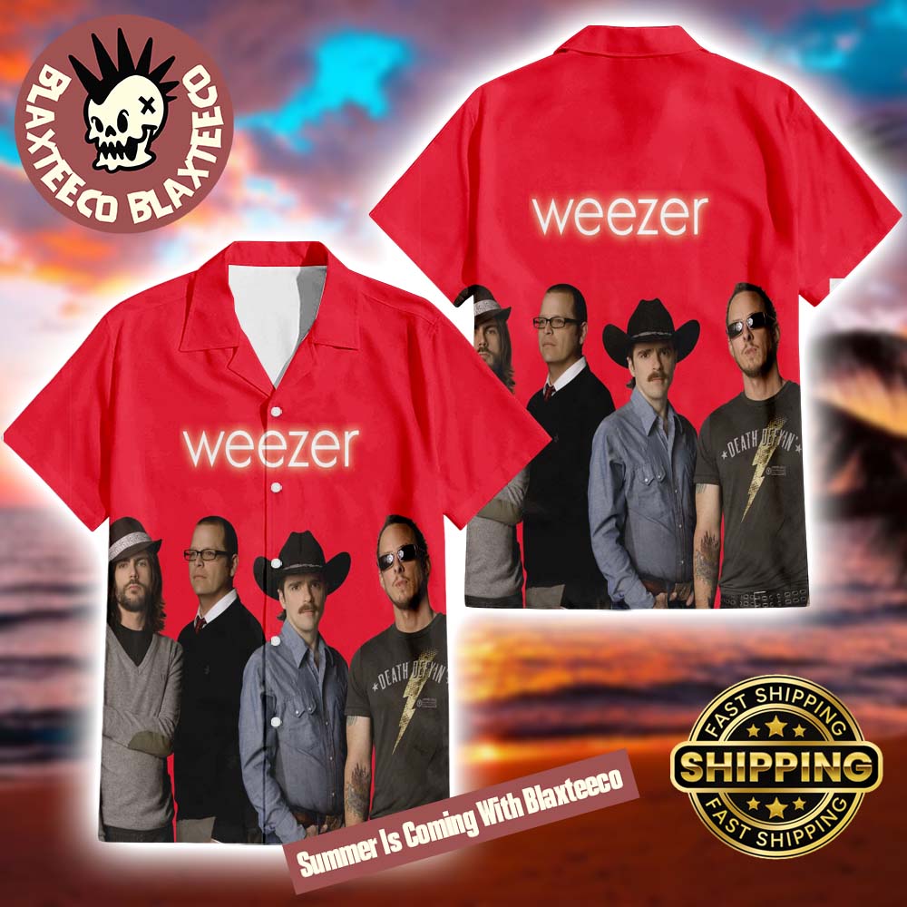 Weezer Red Album Cover Band Member Photo Summer 2025 Hawaiian Shirt