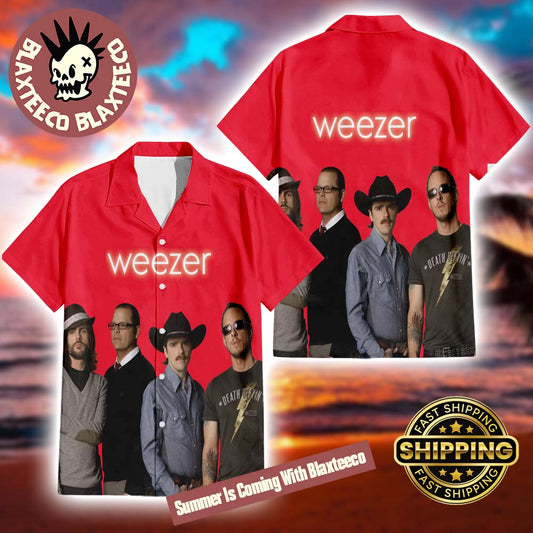 Weezer Red Album Cover Band Member Photo Summer 2025 Hawaiian Shirt