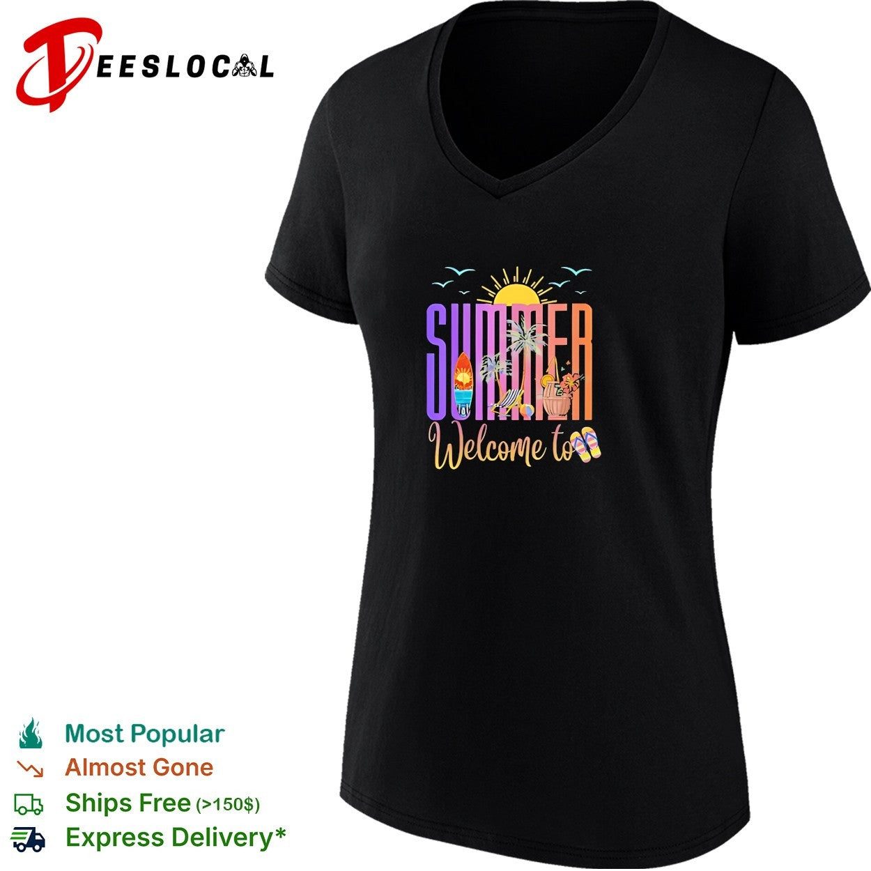 Welcome to summer beach surfboard tropical sunset vibes shirt