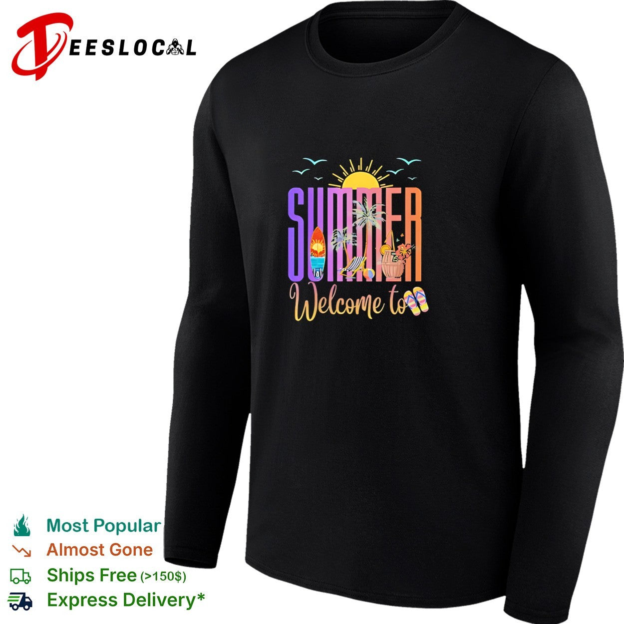 Welcome to summer beach surfboard tropical sunset vibes shirt