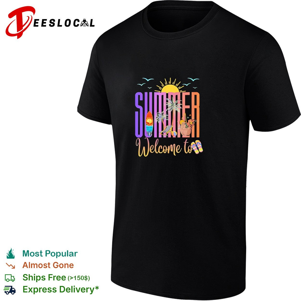 Welcome to summer beach surfboard tropical sunset vibes shirt