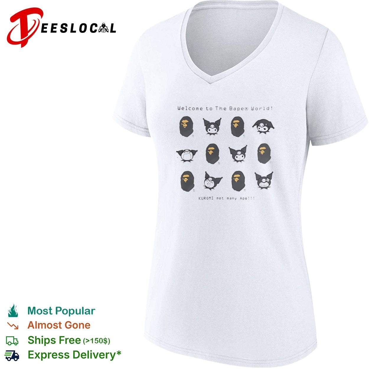 Welcome to the Bape World Kuromi met many Ape Bape x Sanrio Kuromi crossover shirt