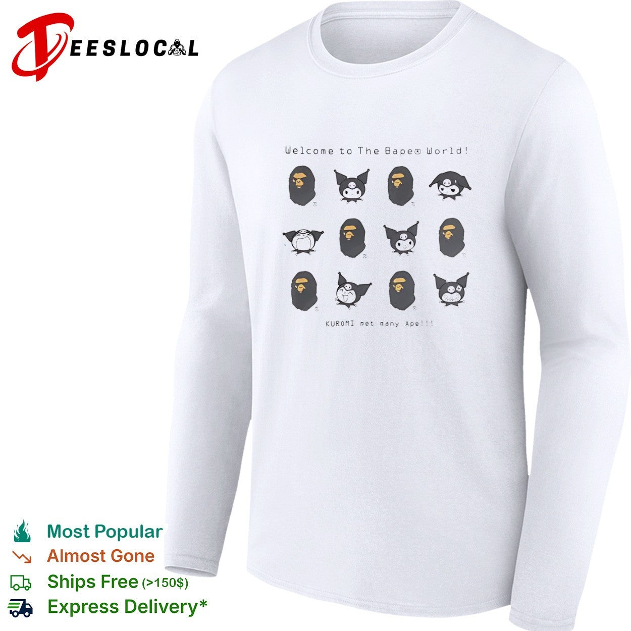 Welcome to the Bape World Kuromi met many Ape Bape x Sanrio Kuromi crossover shirt