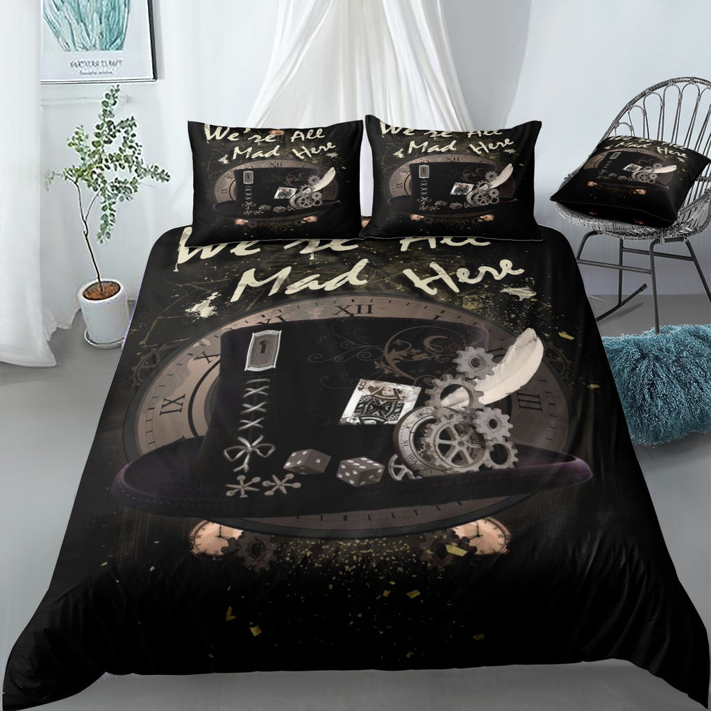 We’re All Mad Here (Steampunk)-Mad Hatter Steampunk s … Bedding Set (Duvet Cover & Pillow Shams)