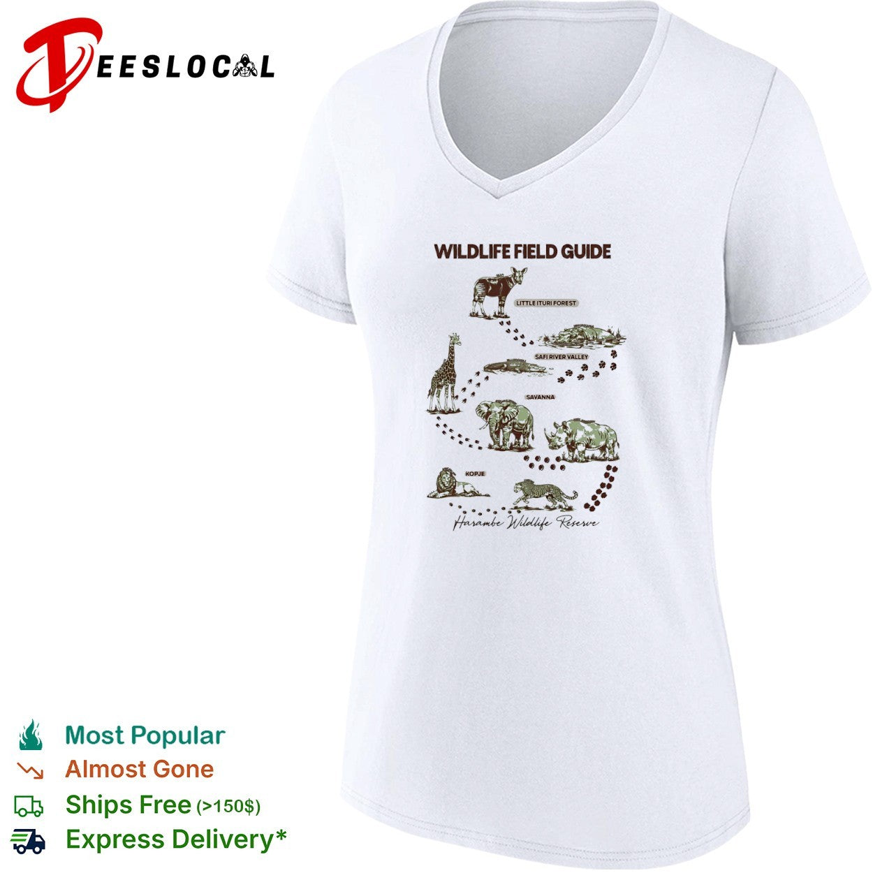Wildlife Field Guide Harambe Wildlife Reserve Okapi Hippo Crocodile Elephant shirt