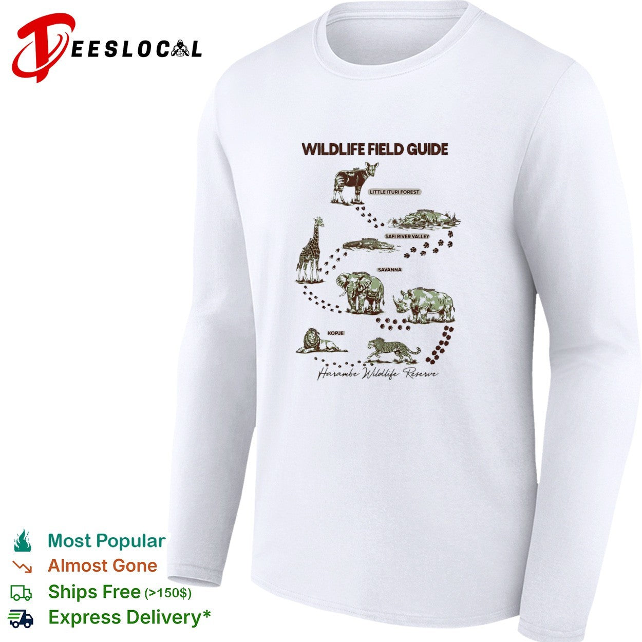 Wildlife Field Guide Harambe Wildlife Reserve Okapi Hippo Crocodile Elephant shirt