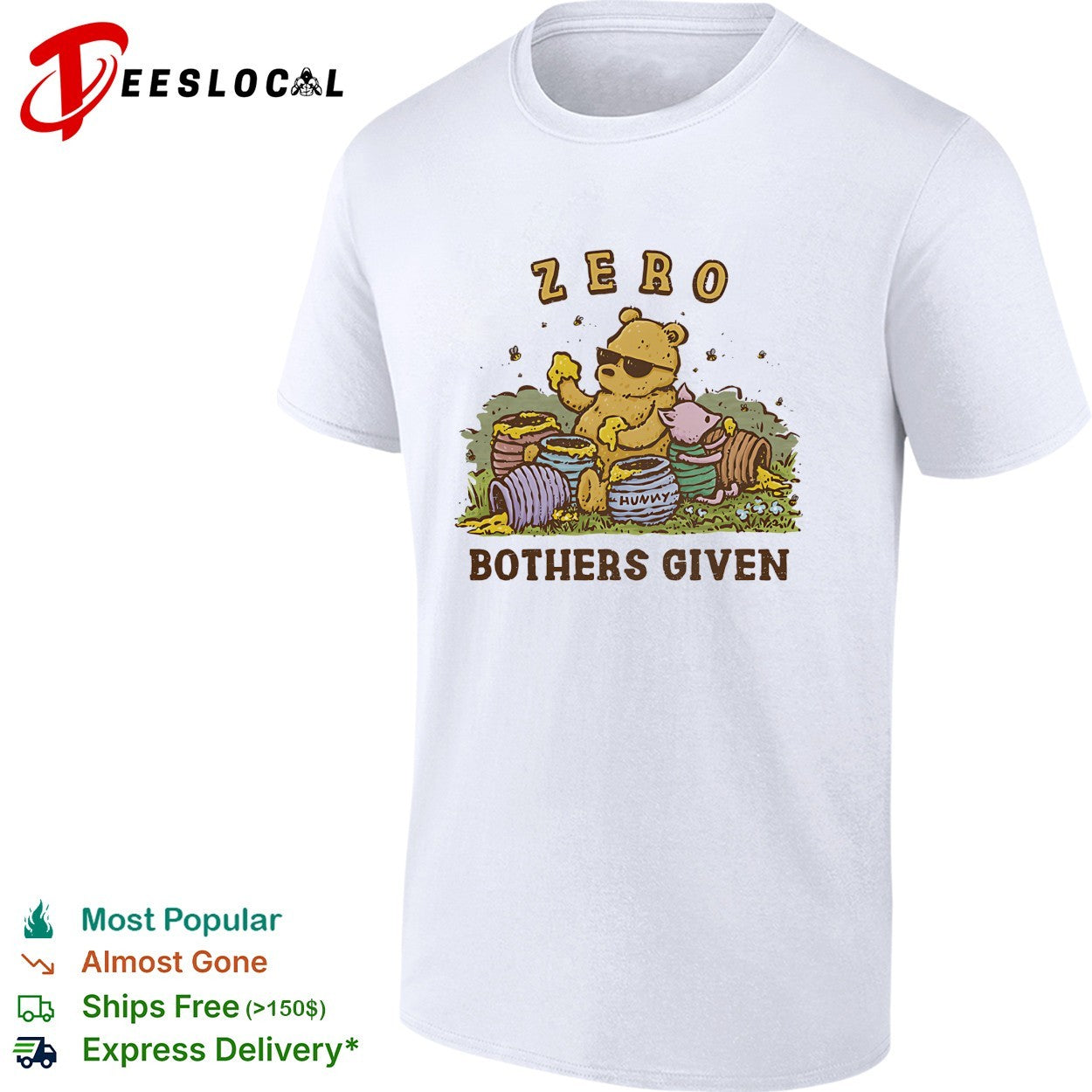 Winnie the Pooh zero bothers given sunglasses honey pots meadow cartoon art shirt