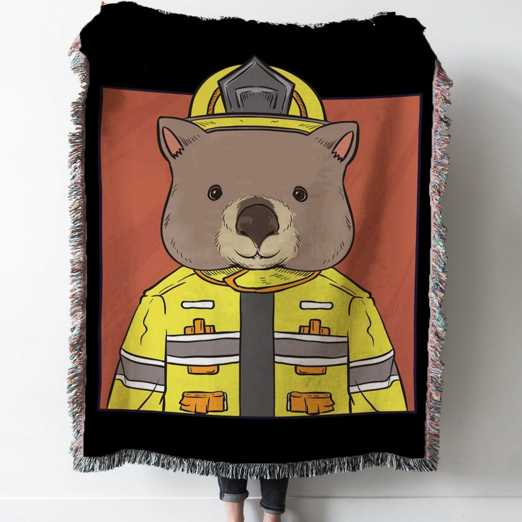 Wombat Firefighter I Woven Tapestry Throw Blanket with Fringe