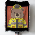 Wombat Firefighter I Woven Tapestry Throw Blanket with Fringe