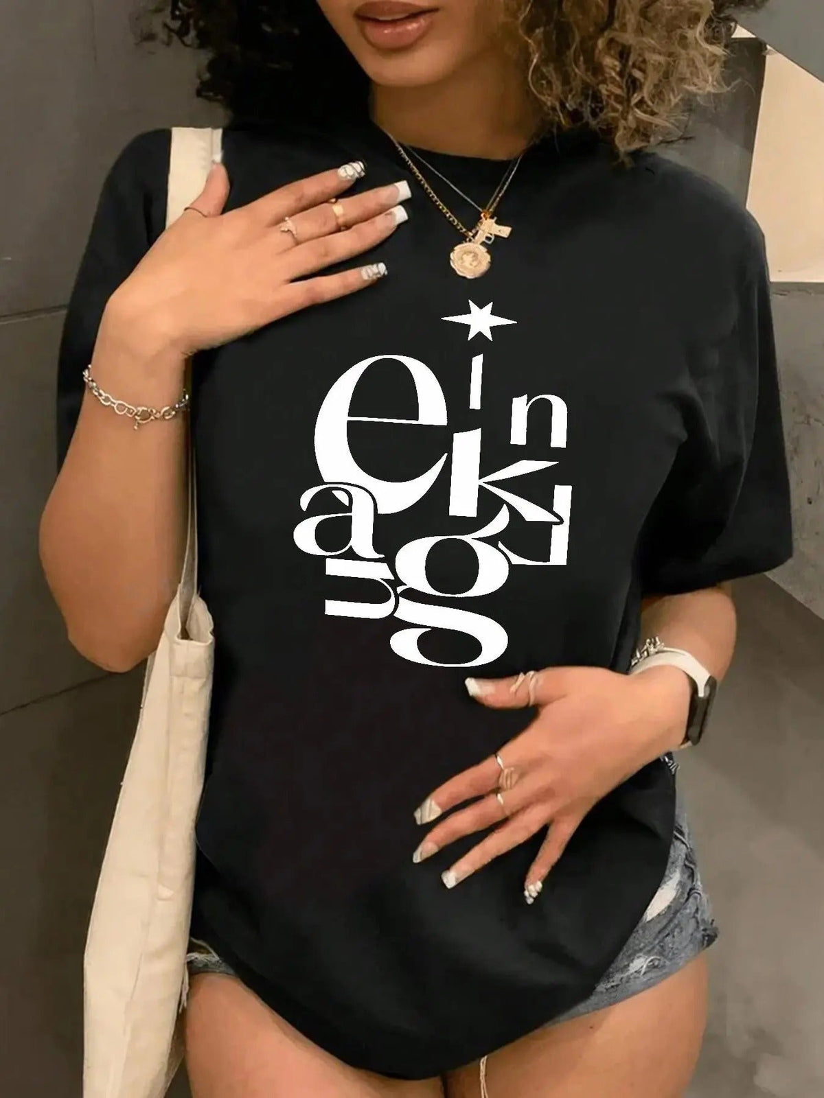 Letter & Star Print Round Neck Casual Short Sleeve Crew Neck Daily Clothes All Seasons T-Shirts