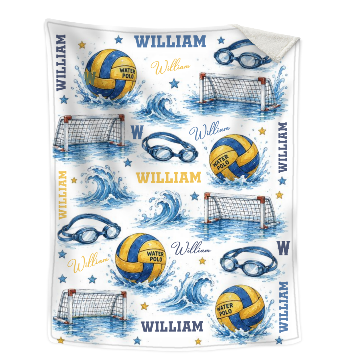 Personalized Water Polo Blanket, Custom Water Polo Player Throw, Sports Gift for Him, Custom Name Waterpolo Goal Sherpa Blanket