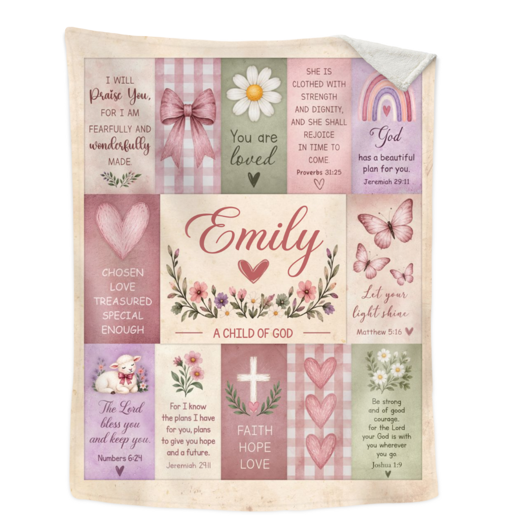 Personalized Christian Bible Verse Blanket For Baby Girl, Custom Name Faith Blanket, Religious Keepsake Gift, Faith Hope Love Blanket, Daughter Gift