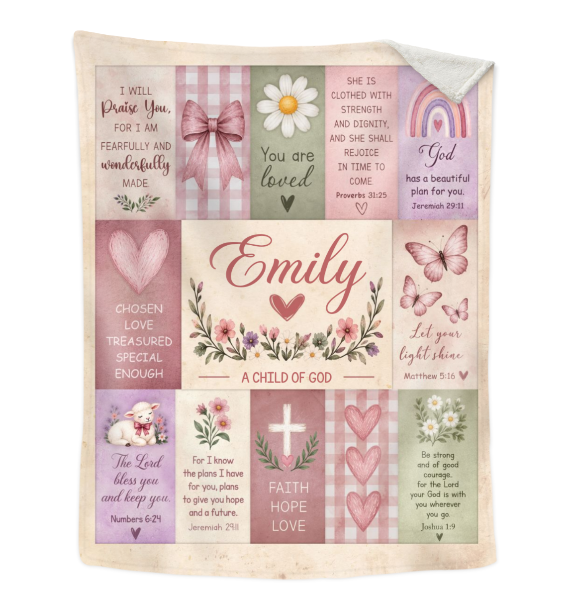 Personalized Christian Bible Verse Blanket For Baby Girl, Custom Name Faith Blanket, Religious Keepsake Gift, Faith Hope Love Blanket, Daughter Gift