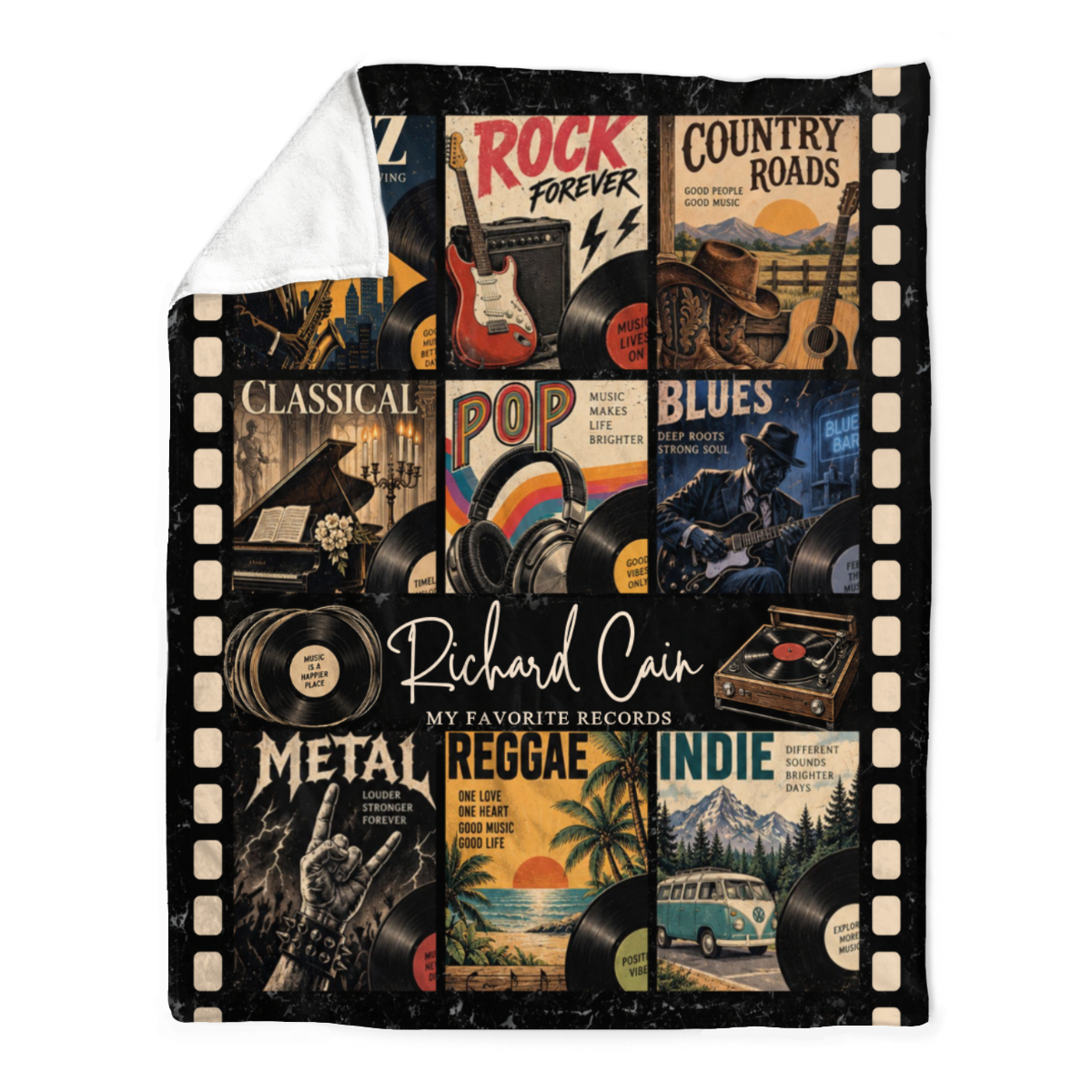 Personalized Records Blanket, Custom Vinyl Records Blanket, Record Collection Gift, Personalized Music Gift, Vinyl Lover Gift, Music Room Decor