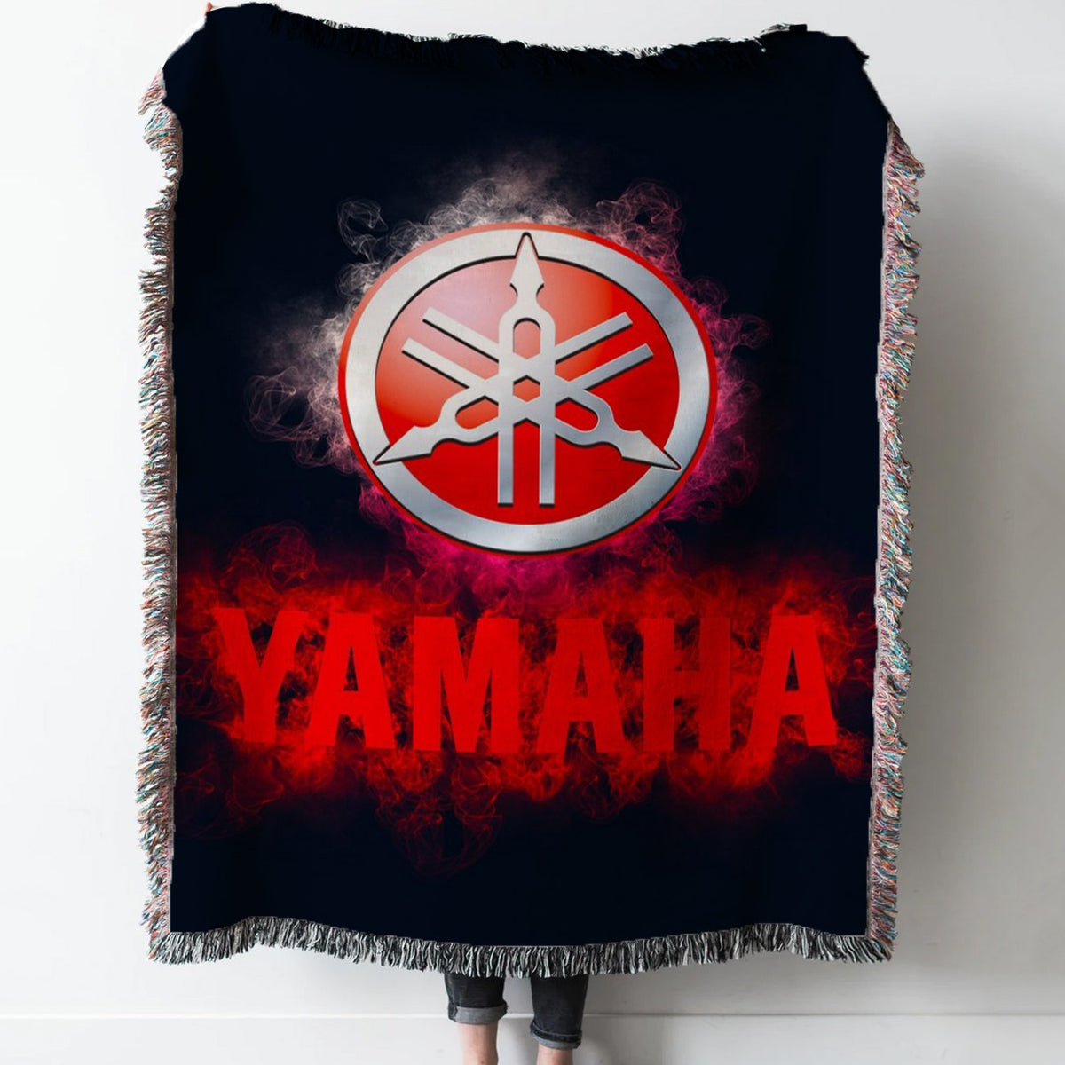 Yamaha Woven Tapestry Throw Blanket with Fringe