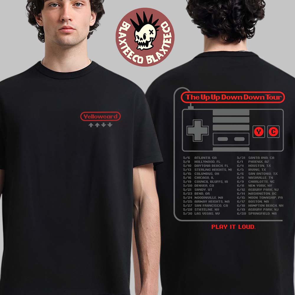 Yellowcard The Up Up Down Down Tour 2026 North America Merch Retro Game Art Dates Back T-Shirt
