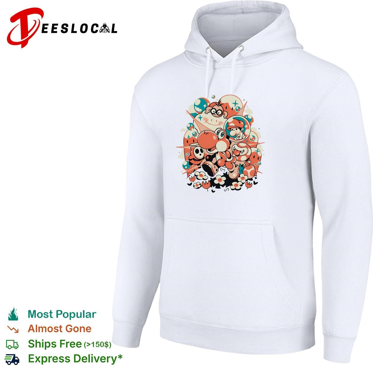Yoshi and friends Nintendo Mario characters cartoon colorful graphic shirt