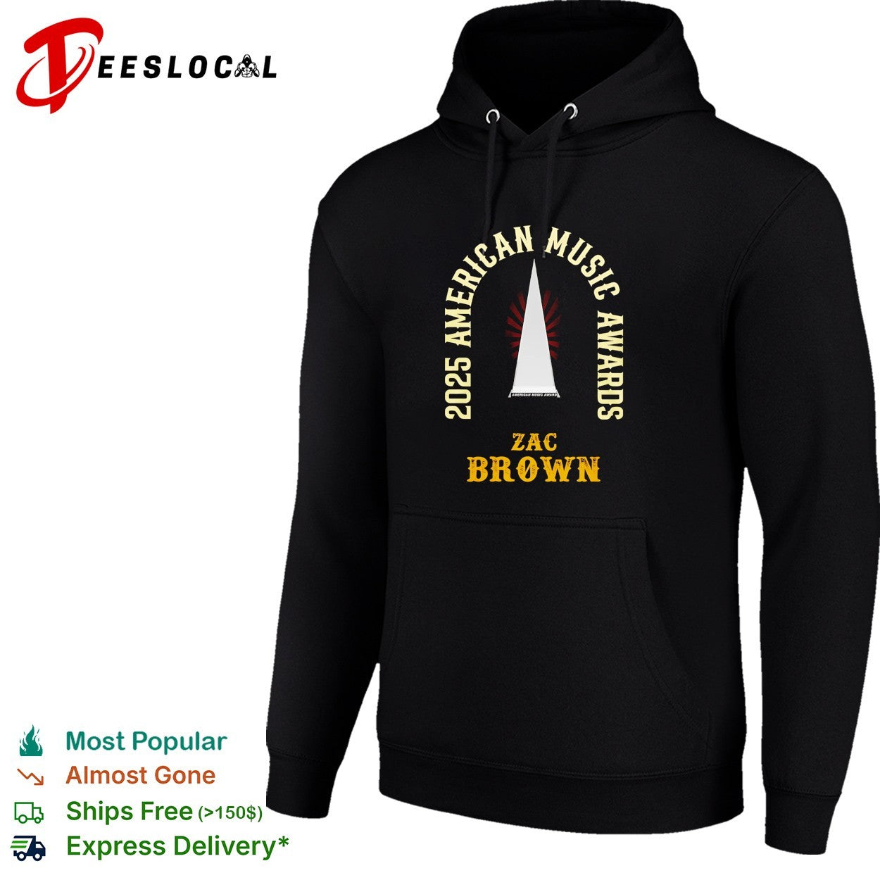 Zac Brown 2025 American Music Awards trophy black and gold typography shirt