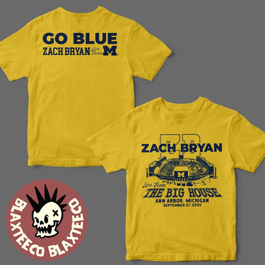 Zach Bryan x Michigan Wolverines Live From The Big House Ann Arbor Michigan On September 27 2025 Go Blue Yellow Golden T-Shirt