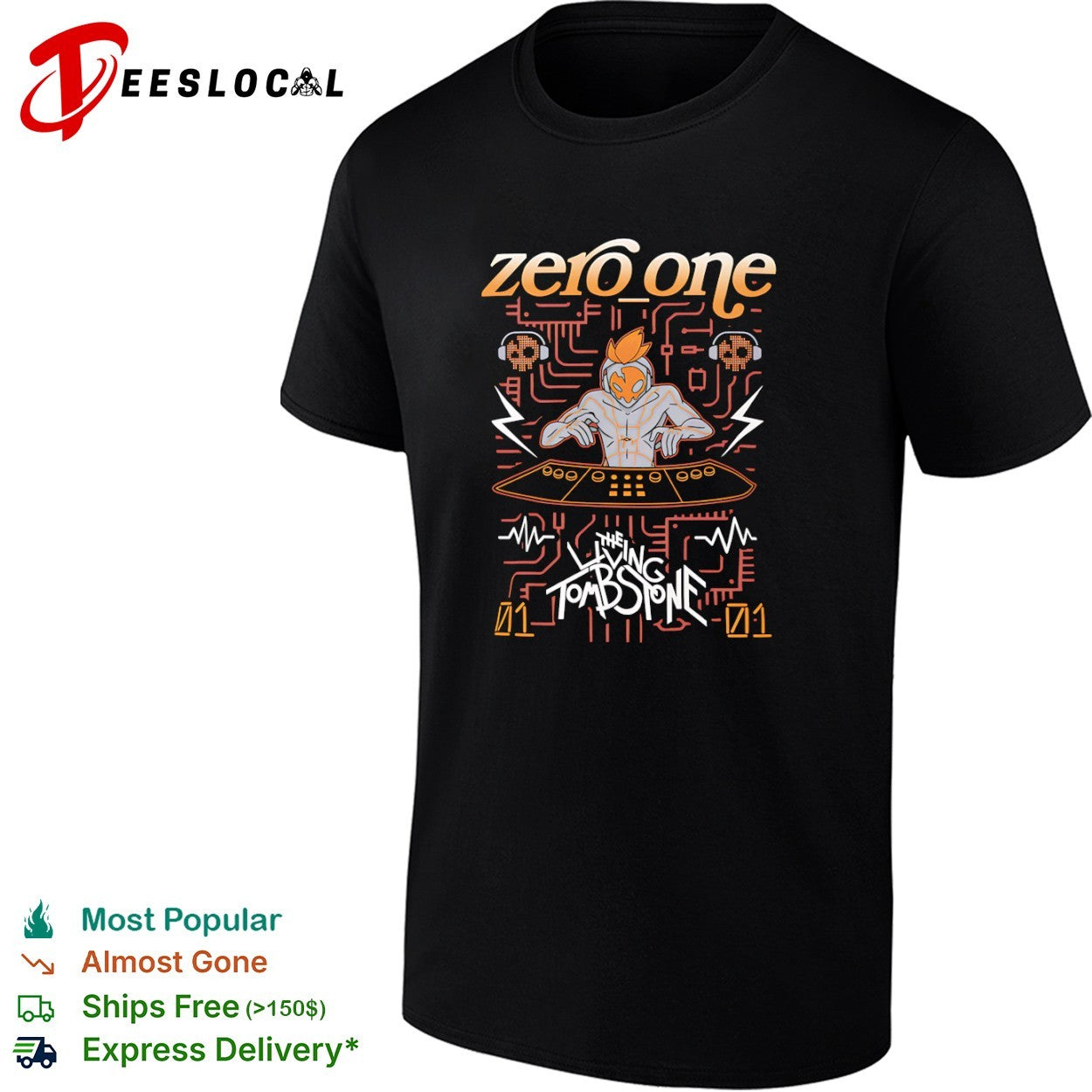 Zero One The Living Tombstone DJ Character Electronics Circuit Pattern Music shirt