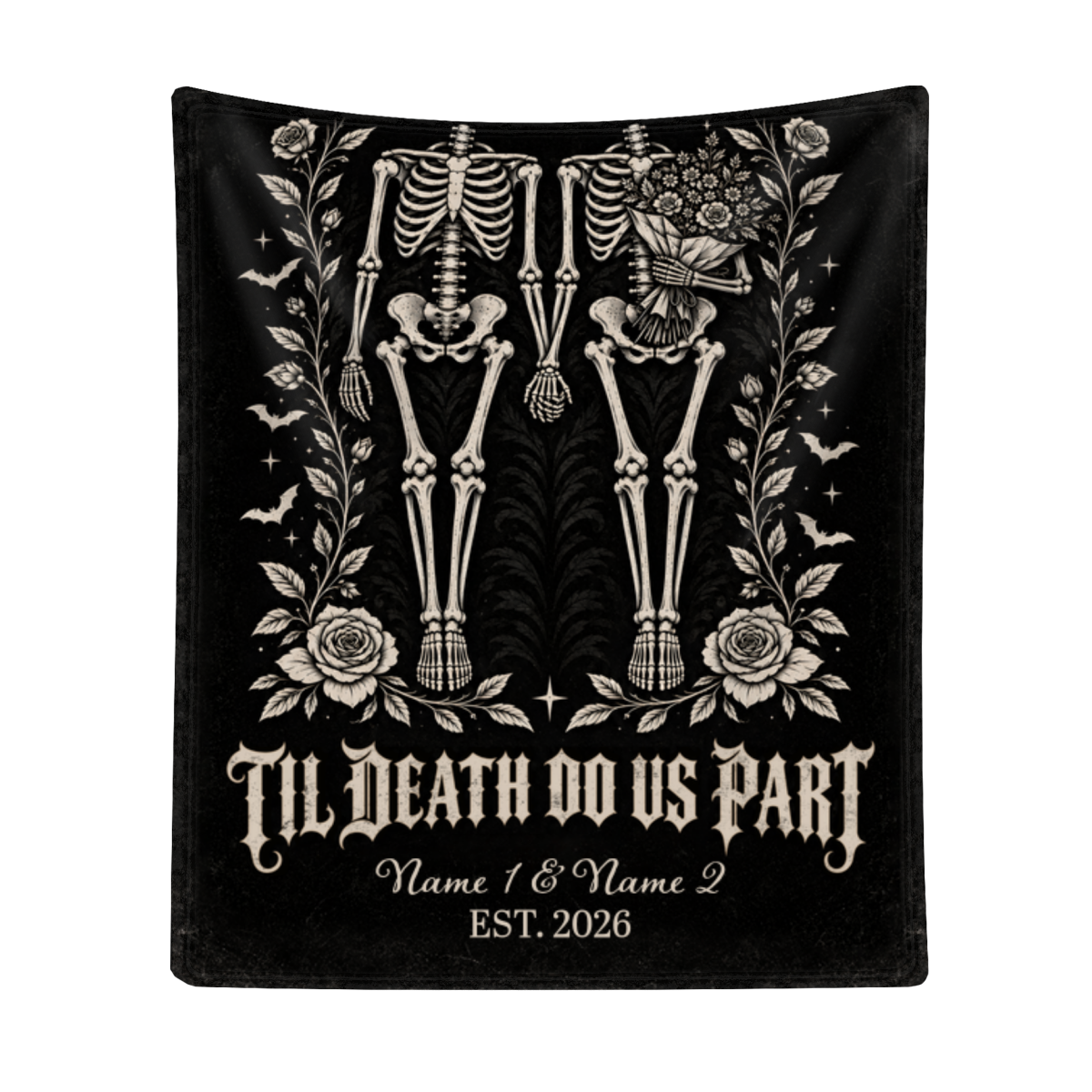 Til Death Do Us Part Skeleton Couple Blanket – Gothic Wedding Personalized Throw, Dark Romantic Gift for Couple