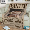 Zoro Bounty Wanted Poster Fleece Throw Blanket