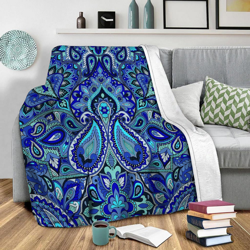 Paisley Blue Fleece Throw Blanket