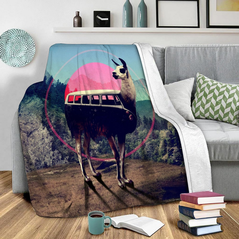 Llama Van Fleece Throw Blanket