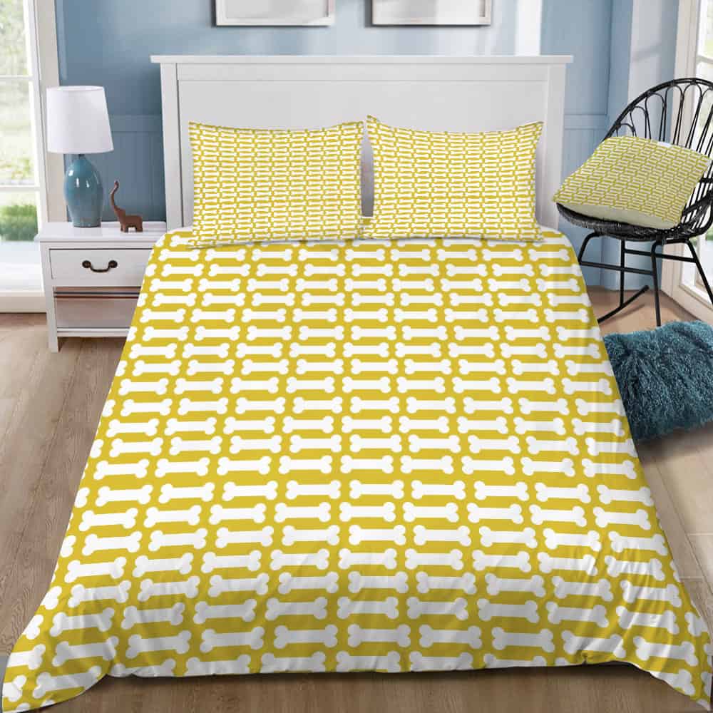 Chartreuse Dog Bones Bedding Set (Duvet Cover & Pillow Shams)