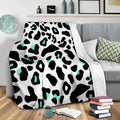Neon Turquoise Leopard Fleece Throw Blanket