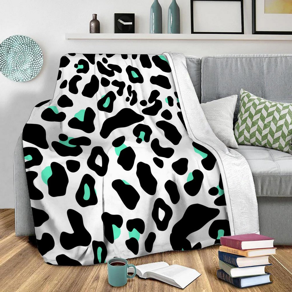 Neon Turquoise Leopard Fleece Throw Blanket