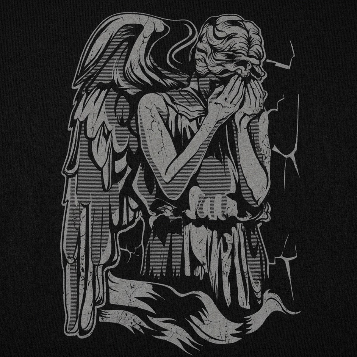 Angel Weeping Cracked Stone Statue Covering Its Face