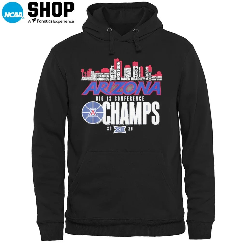 Arizona Wildcats Basketball Skyline City Players Names Illinois 2026 Big 12 Champs T-Shirt