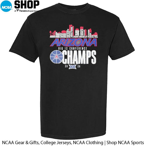 Arizona Wildcats Basketball Skyline City Players Names Illinois 2026 Big 12 Champs T-Shirt