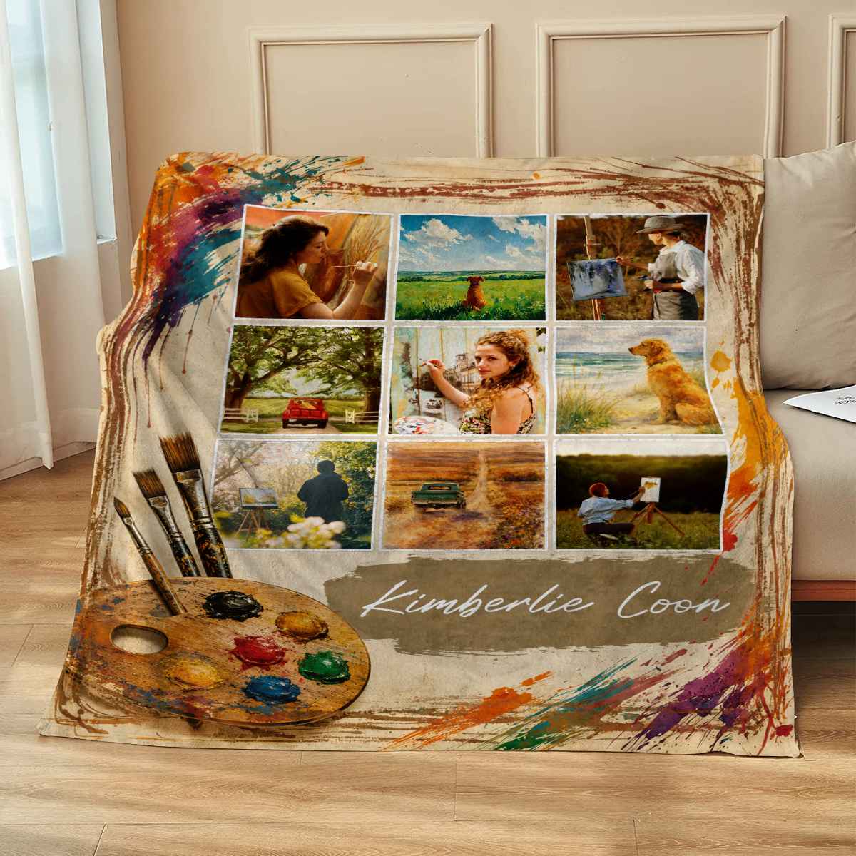 Artist Portfolio Blanket, Personalized Painter Gift, Artist Artwork Collection Blanket, Fine Art Throw, Art Lover Gift, Painting Studio Decor
