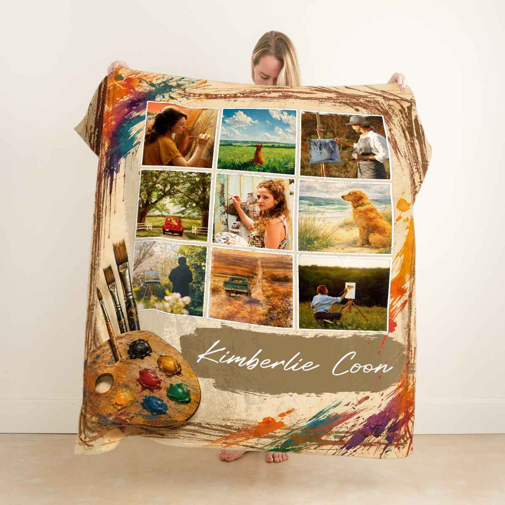 Artist Portfolio Blanket, Personalized Painter Gift, Artist Artwork Collection Blanket, Fine Art Throw, Art Lover Gift, Painting Studio Decor