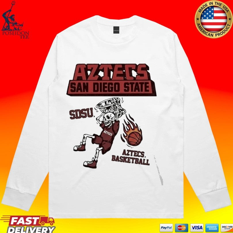 Aztecs San Diego State Sdsu Skeleton Basketball Dunking Flaming Ball T-shirt