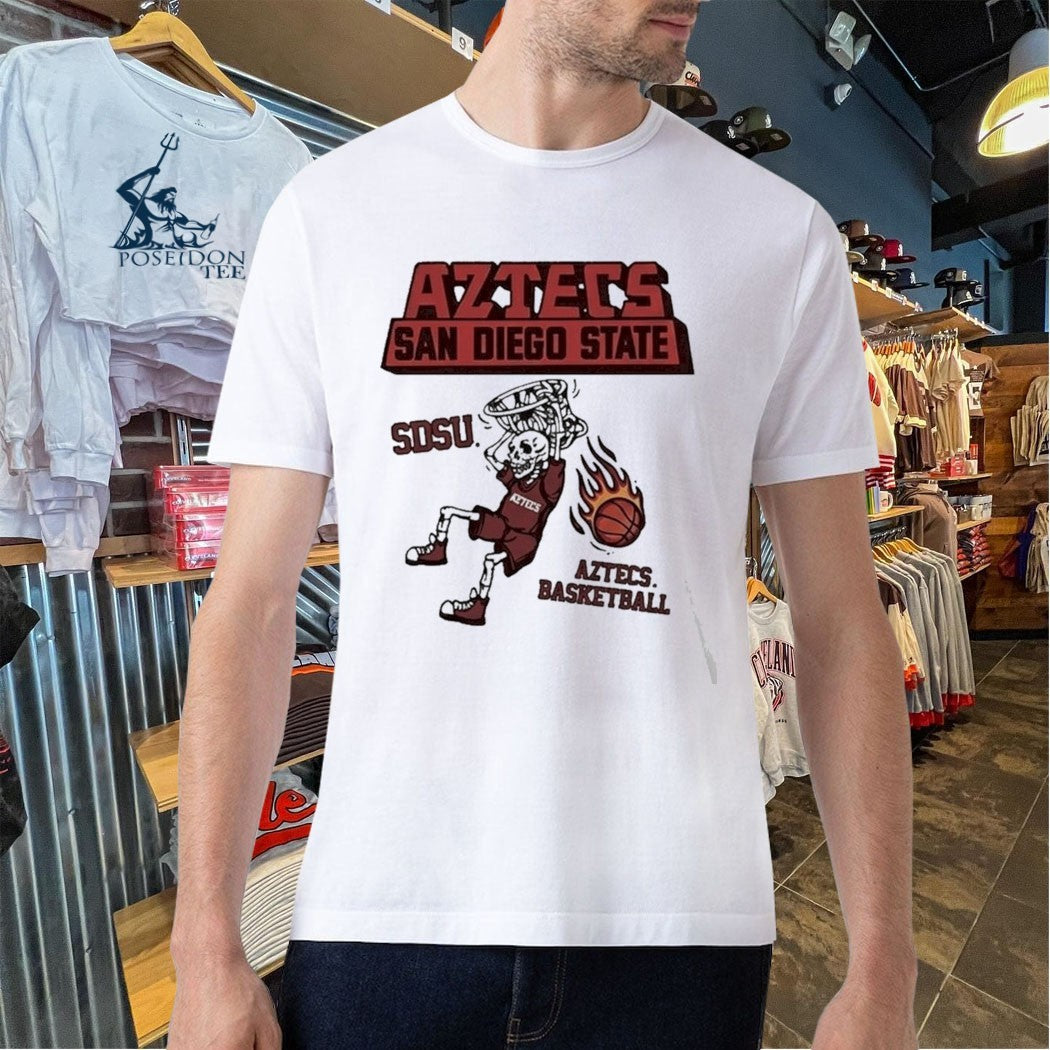 Aztecs San Diego State Sdsu Skeleton Basketball Dunking Flaming Ball T-shirt