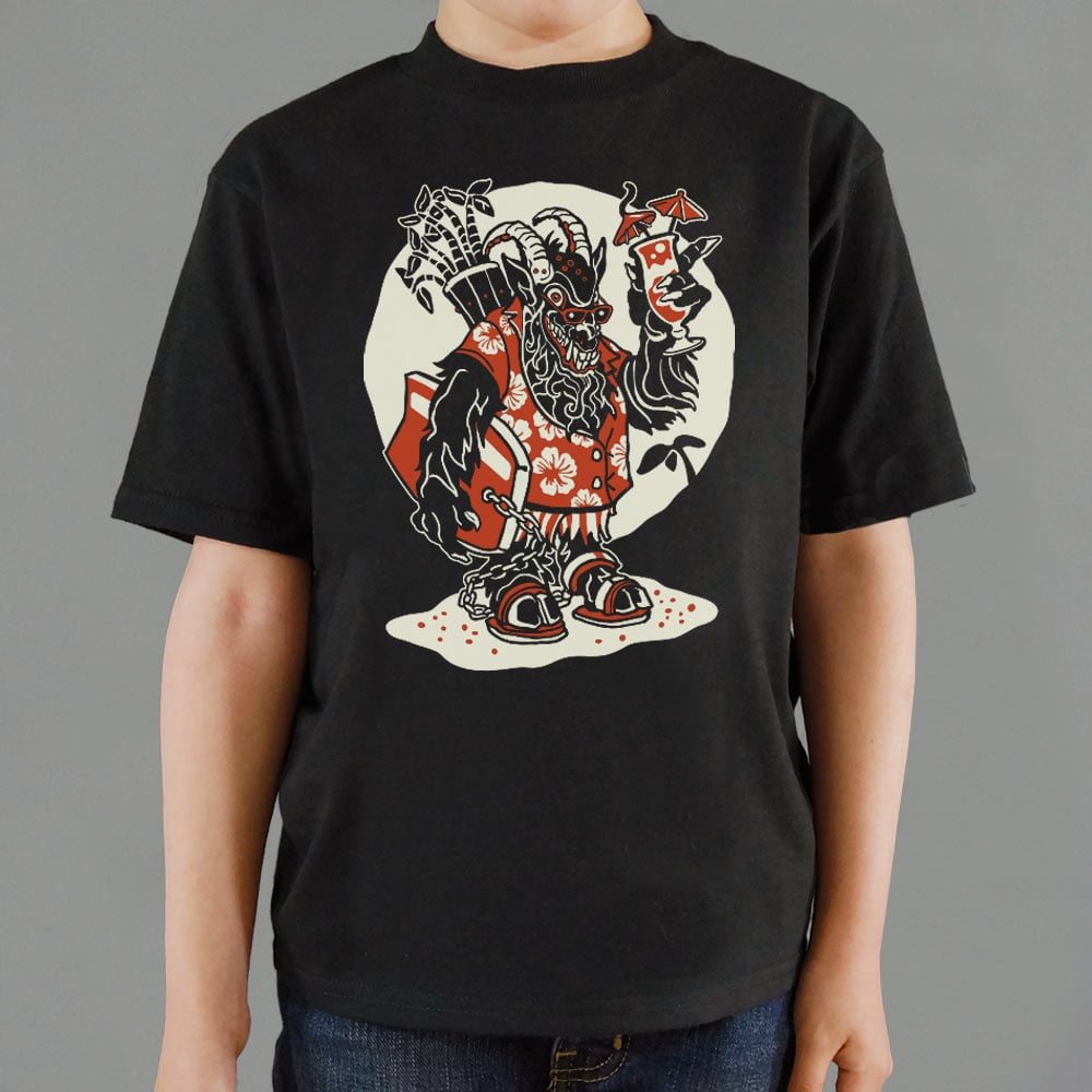 Beach Krampus Holiday Demon in Hawaiian with Cocktail