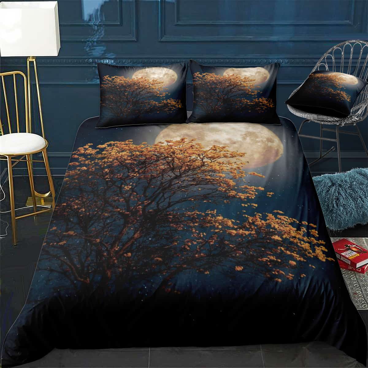 beautiful tree yellow moon Bedding Set (Duvet Cover & Pillow Shams)