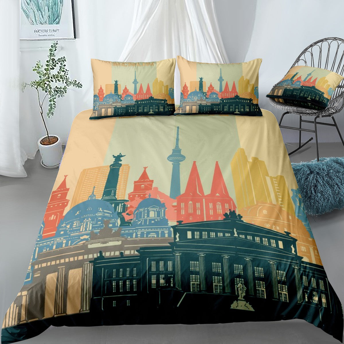 berlin city retro Bedding Set (Duvet Cover & Pillow Shams)