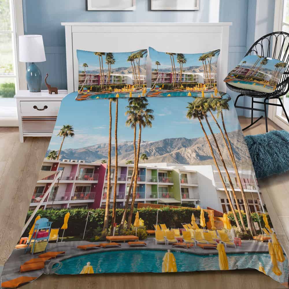 Palm Springs Pool Day Viii Bedding Set (Duvet Cover & Pillow Shams)