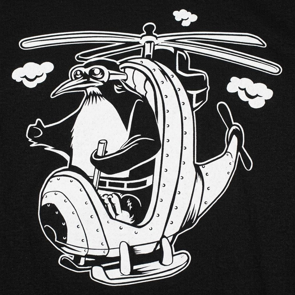 Penguin Pilot Flying a Helicopter
