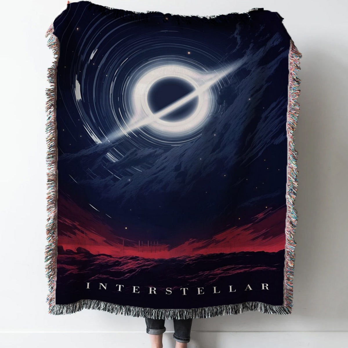 black hole interstellar 2 Woven Tapestry Throw Blanket with Fringe